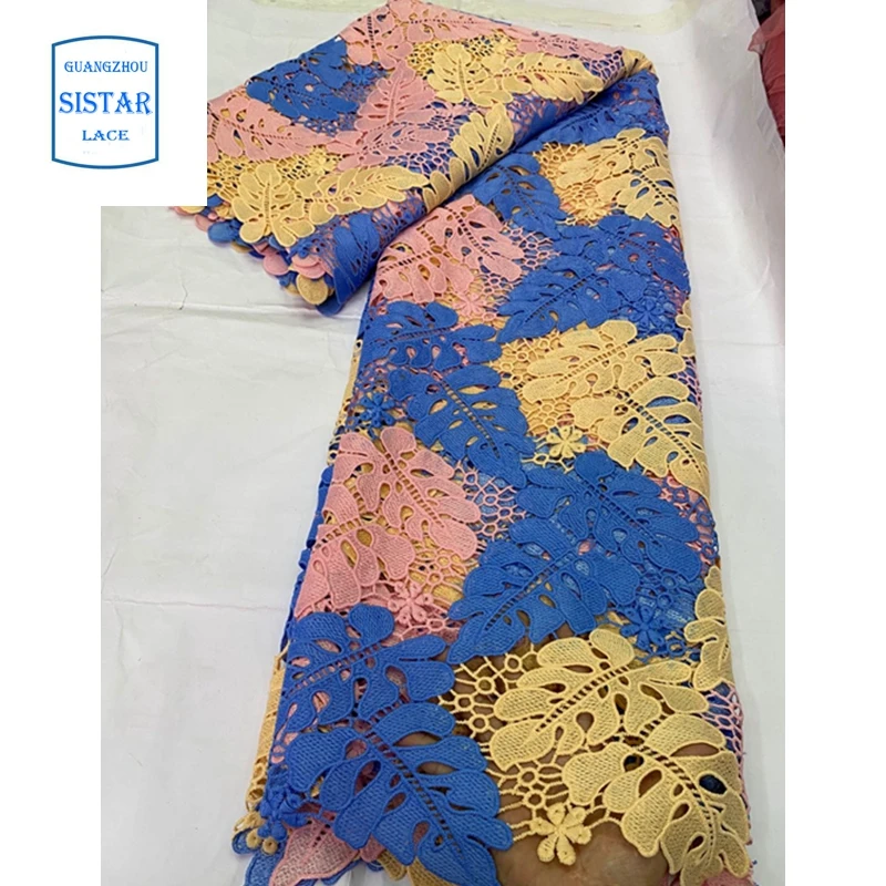 Новейшая темно-синяя гипюровая кружевная вышивка Африканский шнур ткань