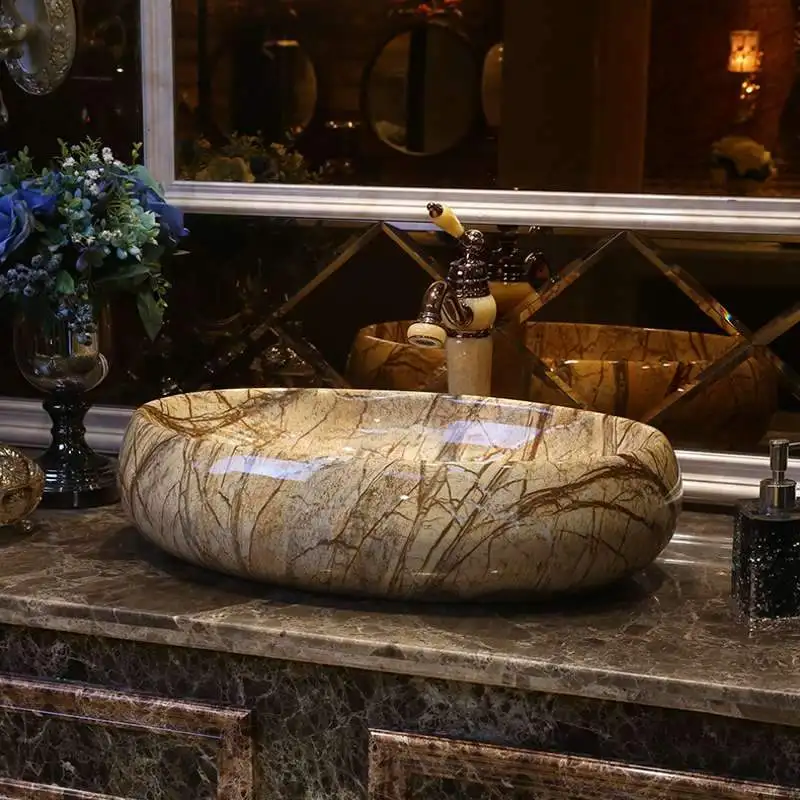

Американская Художественная настольная раковина Европейская Керамическая Настольная раковина для ванной мраморная раковина межплатформенная раковина