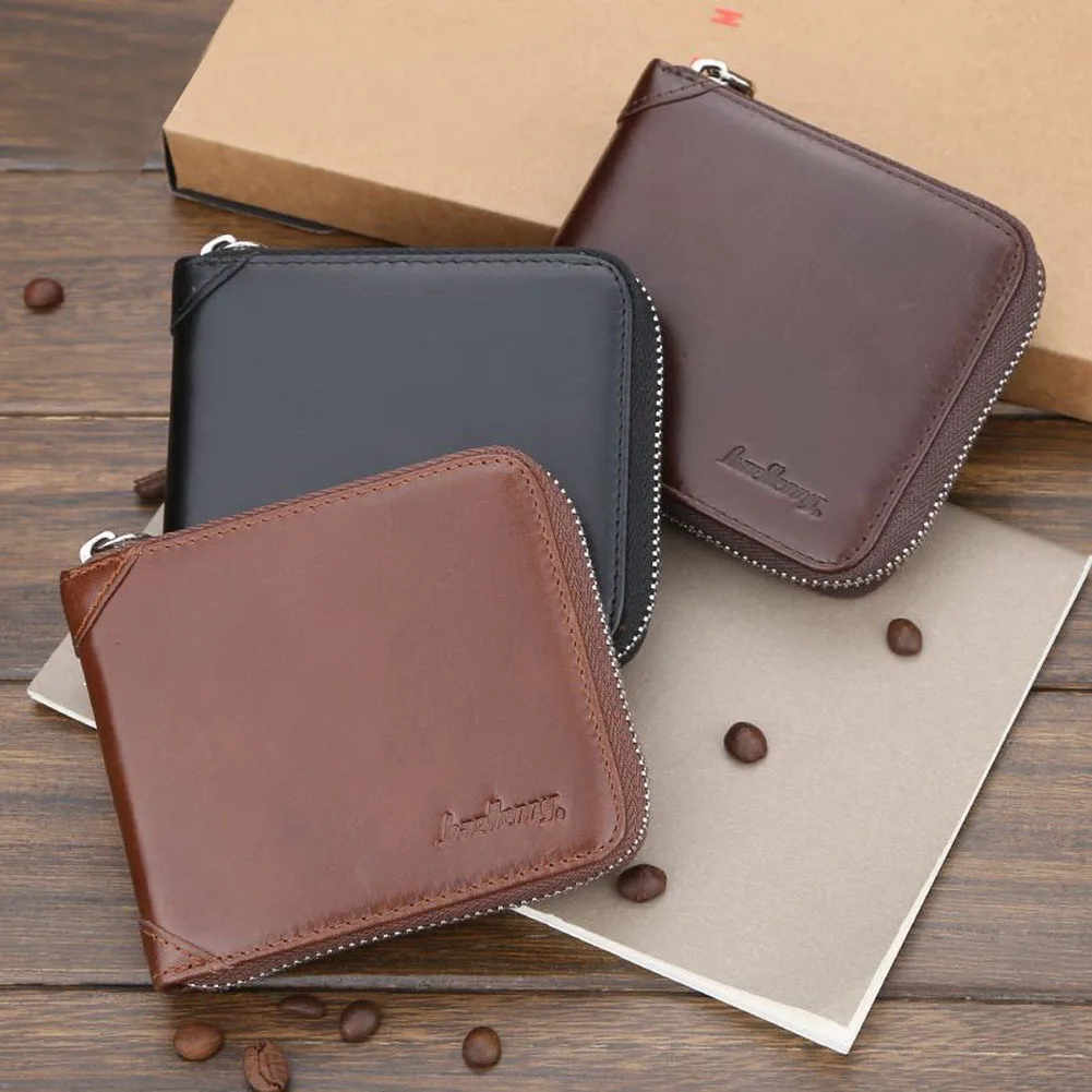 

Mens Leather Zipper Wallet Zip Around Wallets Bifold Multi Card Holder Durable Purse 12x10x2.5CM