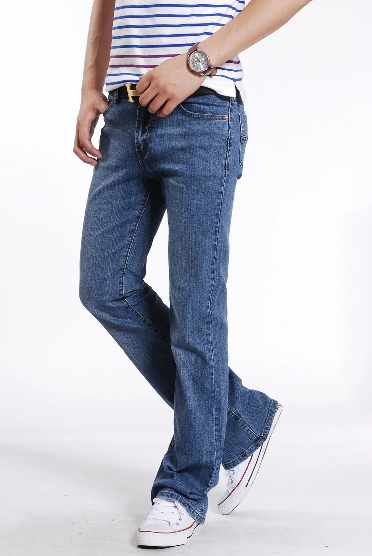 Men Spring Autumn Slim Fit Flared Jeans Pants Homme Business Casual Boot Cut Denim Trousers Mens Stretch Long Flare Jeans Blue