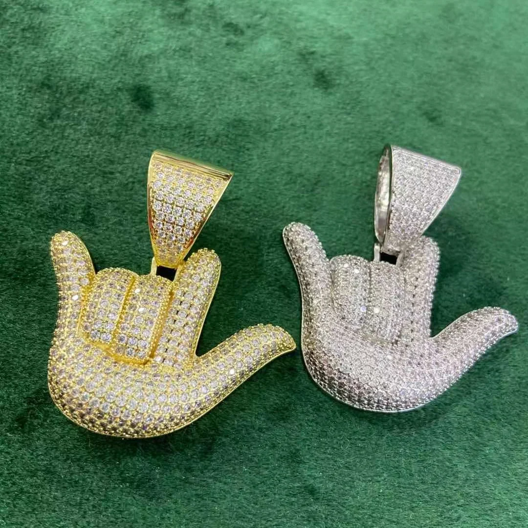 

Льдом Циркон негабаритных жеста рукой ожерелье в стиле панк с подвеской Для мужчин хип-хоп ювелирные изделия с кубинская цепь льдом ожерель...