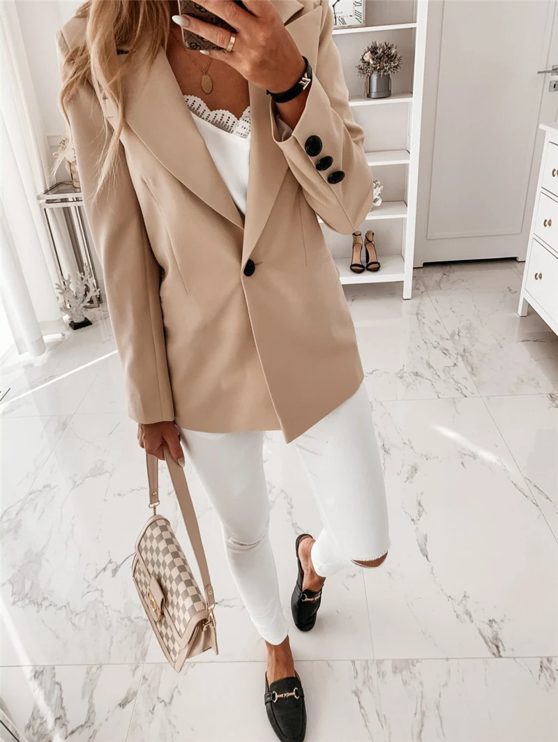 

Long Sleeve Women Elegant Blazers Female Solid Color One Buttons OL Jacket Coats Women's Chic Blazers Clothes