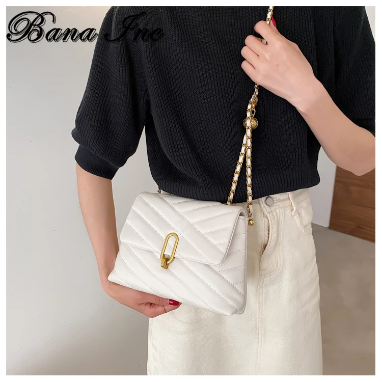 

Shoulder Crossbody Bags Solid Color PU Leather Design Small for Women 2021 Summer Luxury Brand Fashion Travel Chain Handbags