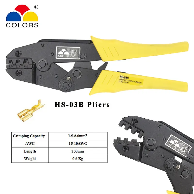 HS 03B провода клещи для опрессовки Емкость 1 5 6mm2 15 10AWG Для Изолированные вкладки и