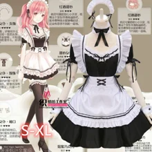 Maid Cosplay Costume Sexy Catwomen Outfit Cotton Apron Lovely Mini Dress For Women Anime Black White Lolita+Accessories
