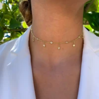 fashion luxury women jewelry gold silver color cz drop charm cz station choker women chocker chain tassel choker necklace