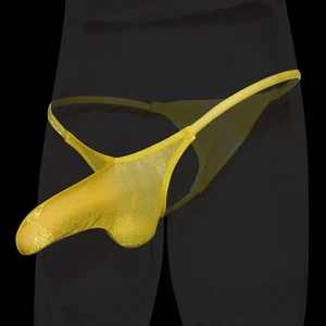 Гей-стринги для пениса, блестящие стеклянные сетчатые мужские бикини, Т-образные стринги, нижнее белье для мужчин, эротический бандаж Стринги