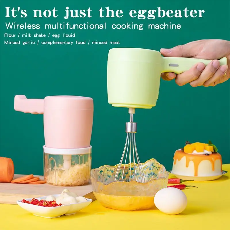 

2 in1 Wireless Eectric Whisk Usb Rechargeable Food Supplement Machine Baking Small Mini Blender Automatic Cream Mixer