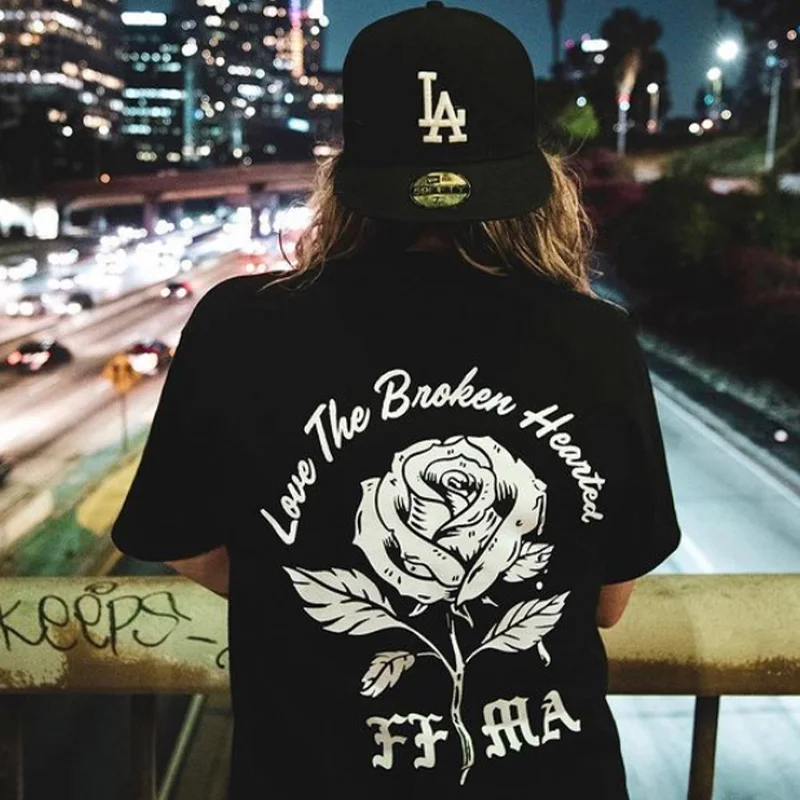 Черные Готические футболки унисекс с принтом роз на спине крутые коротким