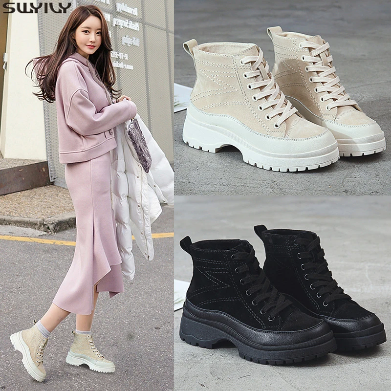 SWYIVY/ботинки из натуральной кожи женская зимняя обувь с круглым носком Новинка 2019