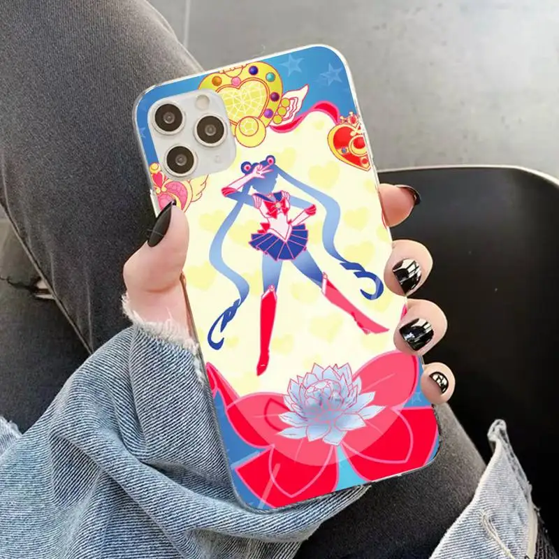 

YNDFCNB Cute Sailor Moon Screen Protector Anime Phone Case for iPhone 11 12 pro XS MAX 8 7 6 6S Plus X 5S SE 2020 XR case