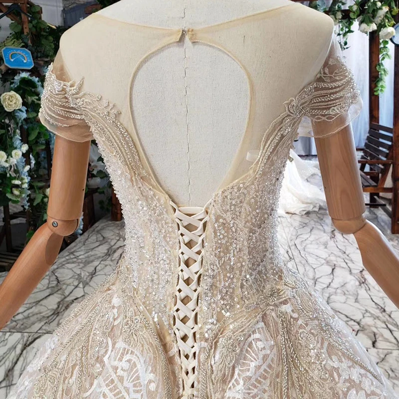 HTL670 western lace wedding dresses illusion o-neck short sleeves corset tulle wedding gown crystal bead robe de mariee boheme