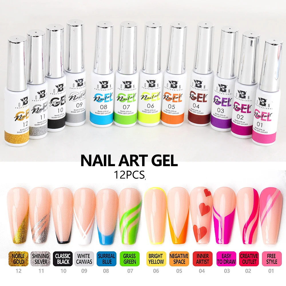 

BOZLIN 8ml Nail Art Gel Soak Off UV LED Gel Nail Polish 12 Colors Painting Gel Manicure Tools DIY Drawing Decoration Varnishes