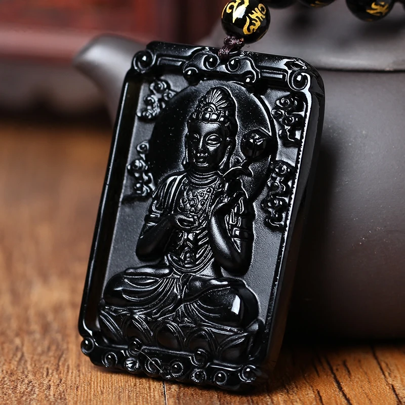 Натуральный черный обсидиан бусы ожерелье ручной работы нефритовый кулон Будды