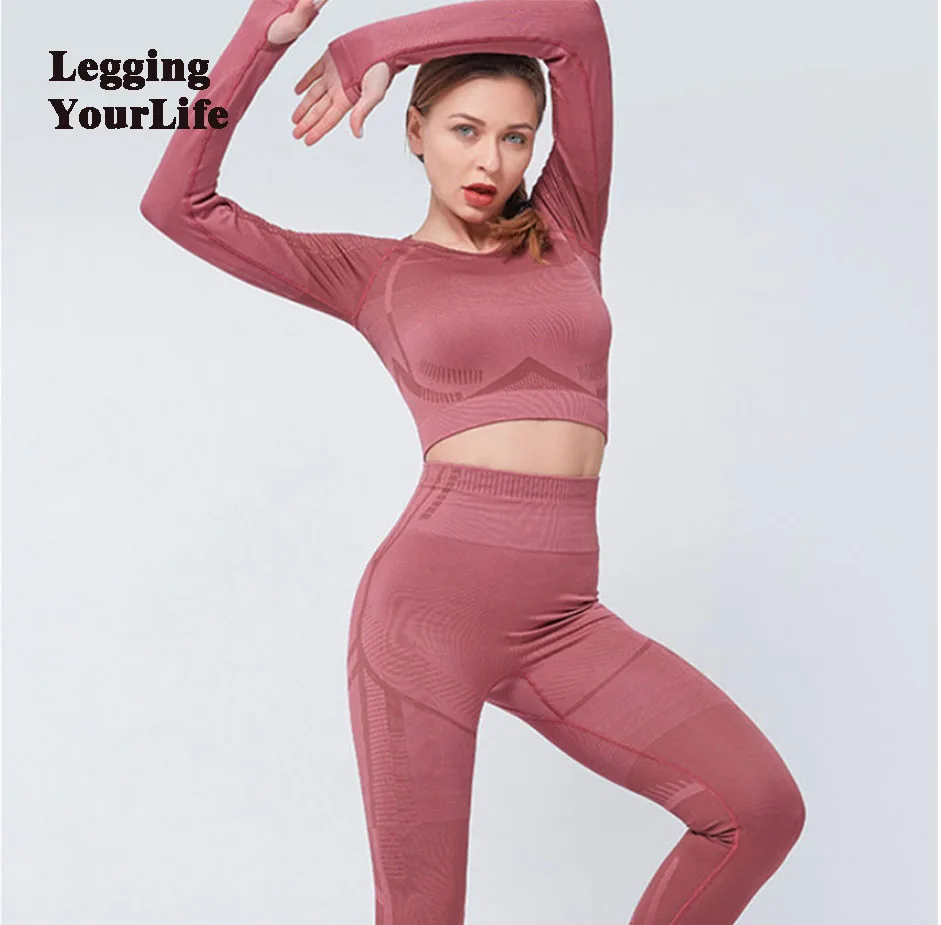 

Yoga Set Seamless Ensemble Sexy Thumb Hole Sport Suit Women Sportswear Fitness Set Workout Gym Wear Running Clothing Tracksuit