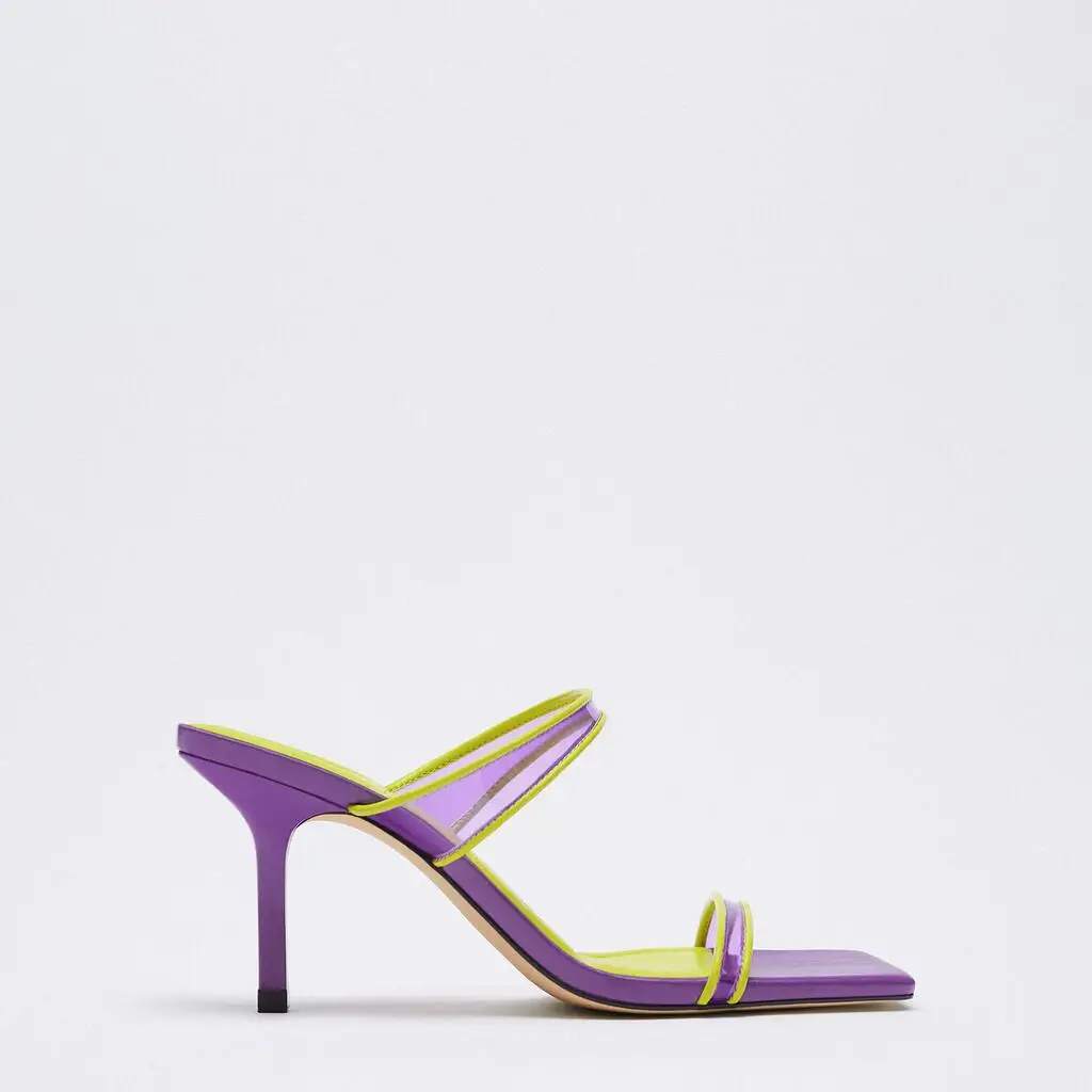 

ZAR Woman 2021 Shoes High Heels Spring Summer Square Toe Sexy Outer Wear Stiletto Muller Sandals And Slippers Women Plus Size 40