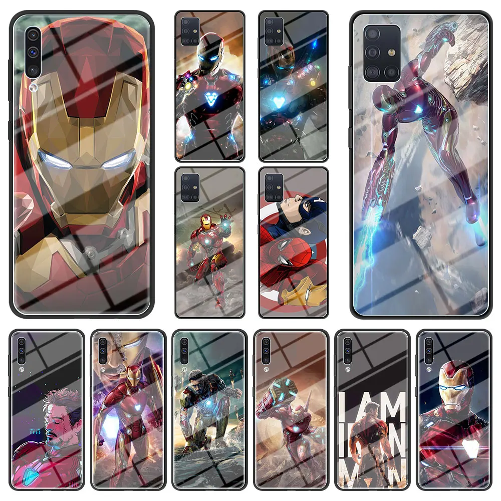 

Marvel Iron Man Tempered Glass Case For Samsung Galaxy A52 A51 A50 A72 A71 A70 A12 5G A12 A21s A31 A41 A02s A32 Phone Cover Bag