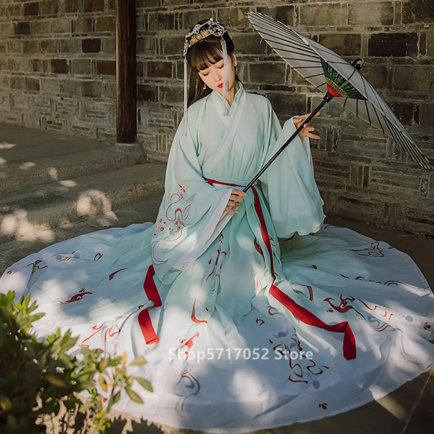 Ancient Costume Women Vintage Embroidery Jin Dynasty Fairy Hanfu Chinese Folk Dance Dress Elegant Princess Festival Outsuits |