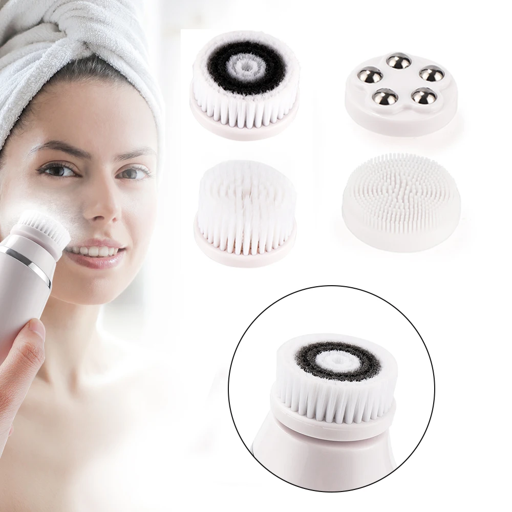 4PCS Replacement Brush Heads For 4 in 1 Facial Cleansing Brush Machine Rolling Massage Super Soft Silicone Heads Gently Cleaning