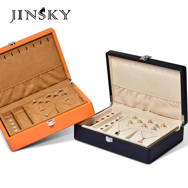 Double-layer leather jewelry box large capacity home ring earring necklace storage box jewelry packaging box