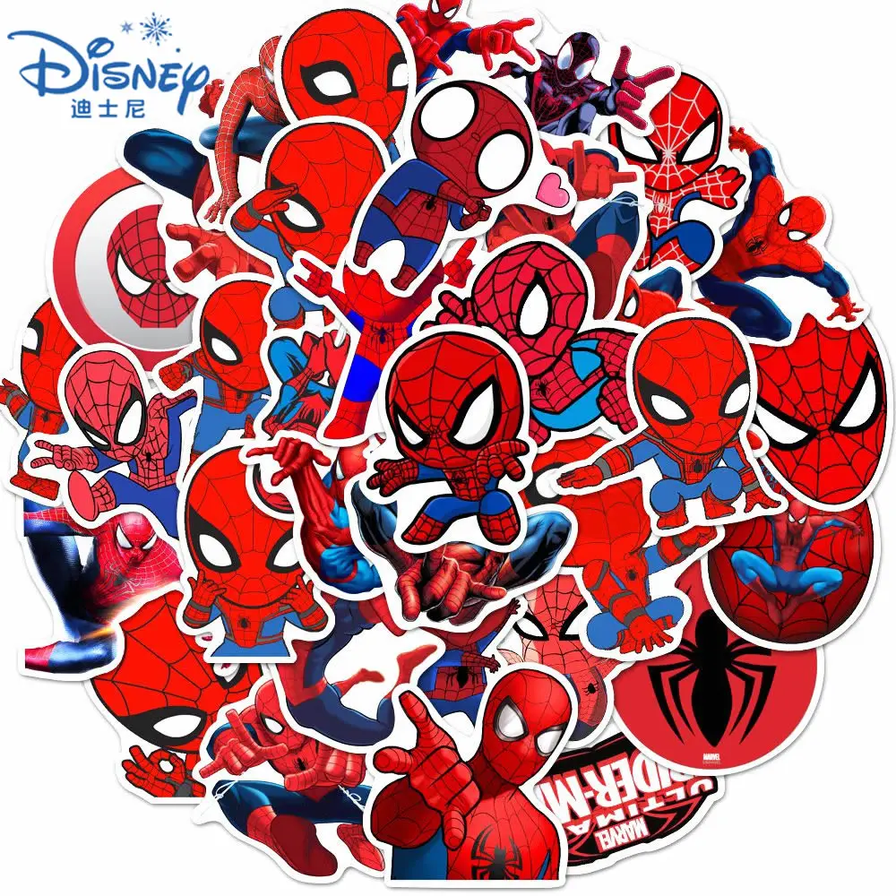 Disney-pegatinas de Spiderman para ni&ntilde;os, calcoman&iacute;as divertidas de Los Vengadores, para monopat&iacute;n, guitarra, ordenador port&aacute;til, equipaje, dibujos animados, impermeables, 10/35 Uds.-0