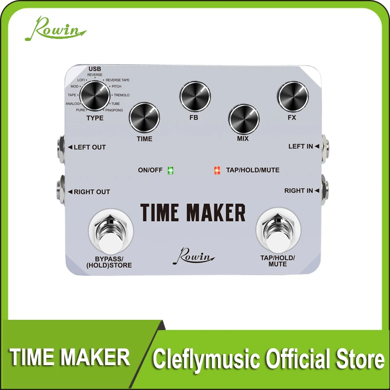 

Rowin Time Maker 11 Types of Ultimate Delay Bass Guitar Effect Pedal Stereo with Tap Tempo