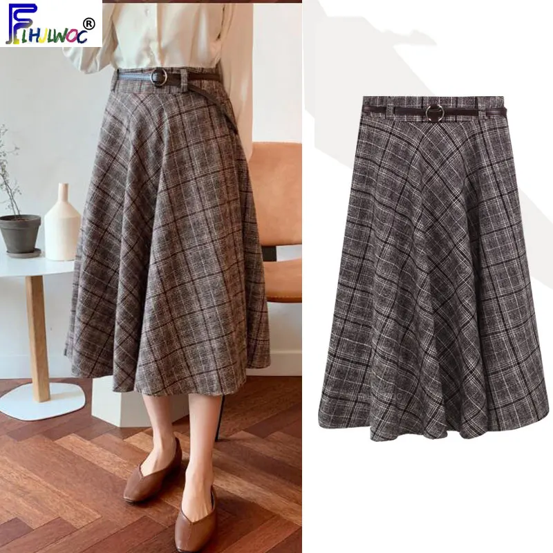 

Винтажная клетчатая юбка, женская зимняя трапециевидная юбка с высокой эластичной талией, милая клетчатая юбка в ретро стиле для девушек, к...