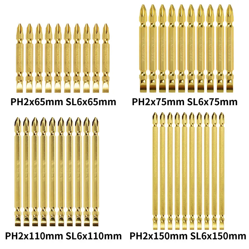 

10Pcs PH2 Magnetic Phillips Slotted Double Head Bits Double End Hex Shank Electric Screwdriver Replacement Tips Drill Bits