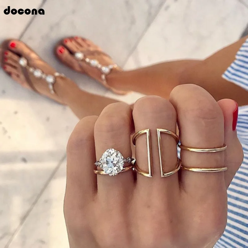 Комплект колец docona в стиле панк золотистого цвета набор средней длины с