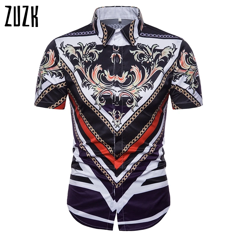 Мужская рубашка с коротким рукавом Повседневная Облегающая 3D принтом