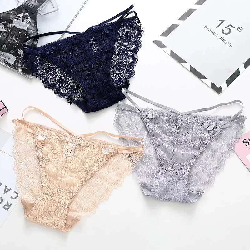 Женские прозрачные кружевные трусики ультратонкие с хлопковой ластовицей