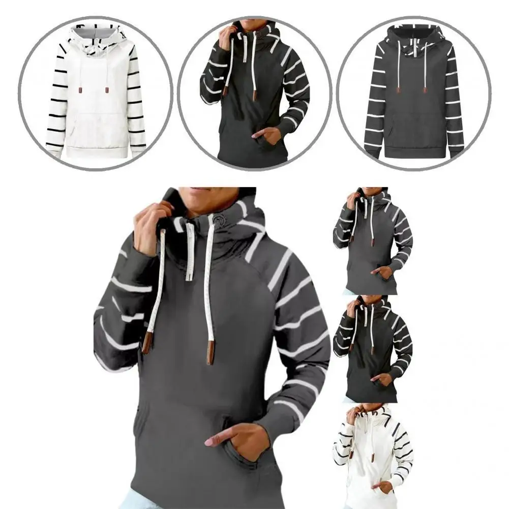 

Long Sleeve Fashion Striped Pocket Sweatshirt Autumn Winter Pullover Hoodie Thermal for Home