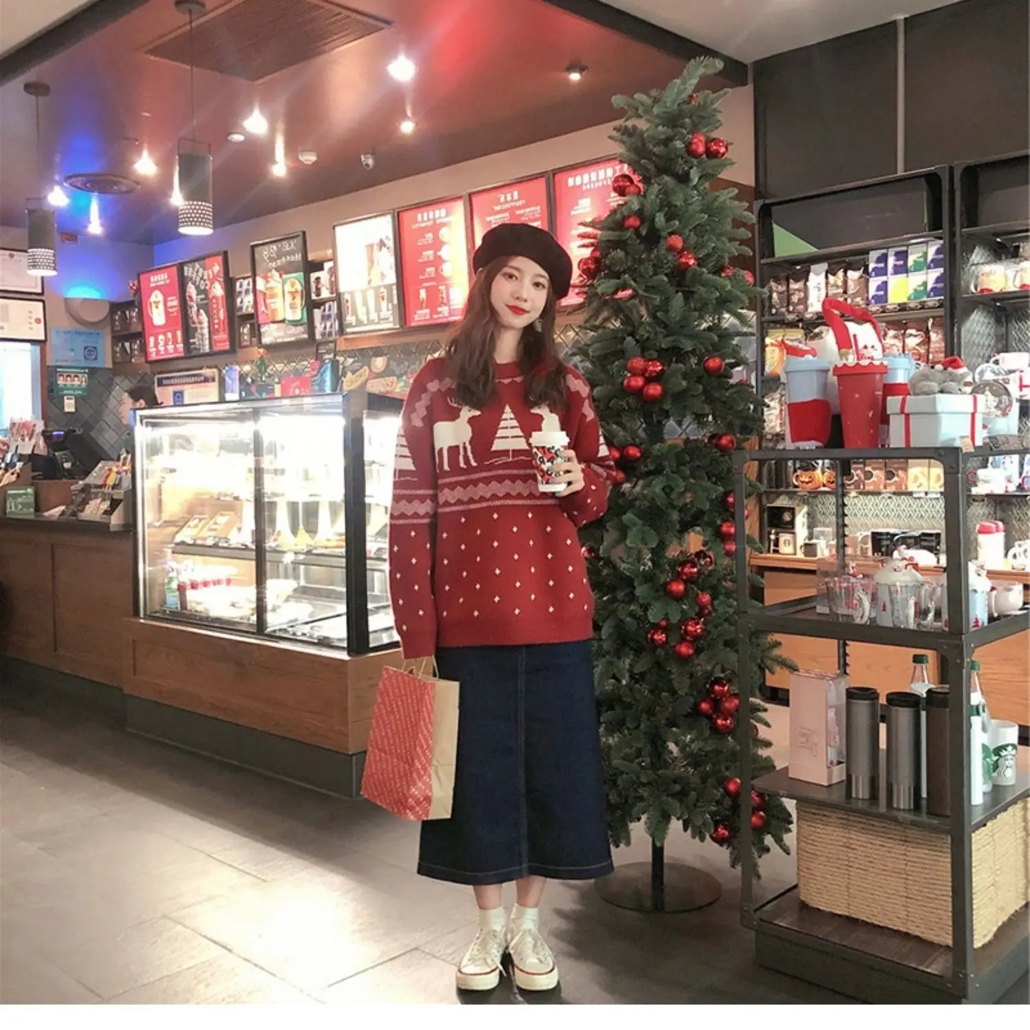 

Winter New Year Red Sweaters Mori Department Hedging Loose Lazy Wind Thickening Outer Wear Christmas Knitted Sweater Female Ins