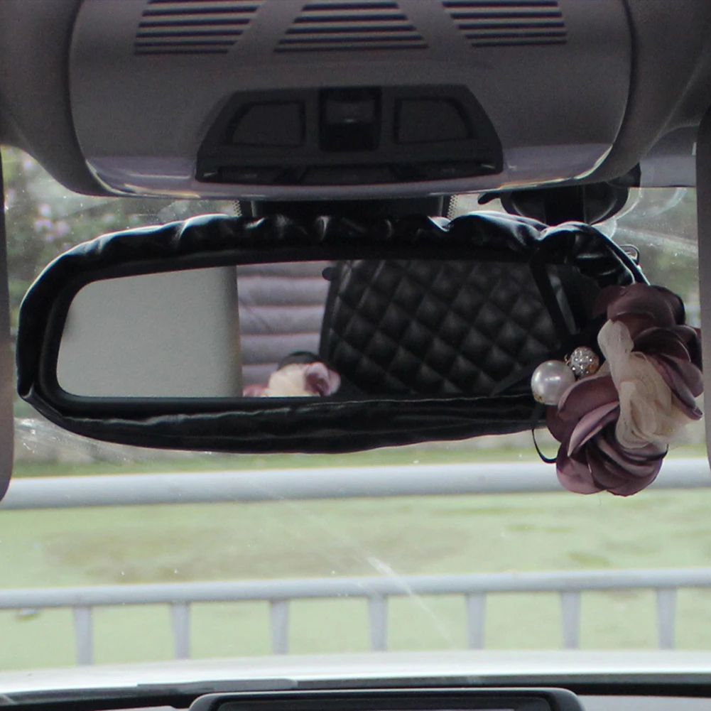 Rearview mirror Cove Чехол рулевого колеса автомобиля коробка для салфеток с цветами Солнцезащитный козырек CD сумка для хранения подголовник поясная подушка Шестерня переключения воротник для женщин автостайлинг - Название цвета: Rearview mirror Cove