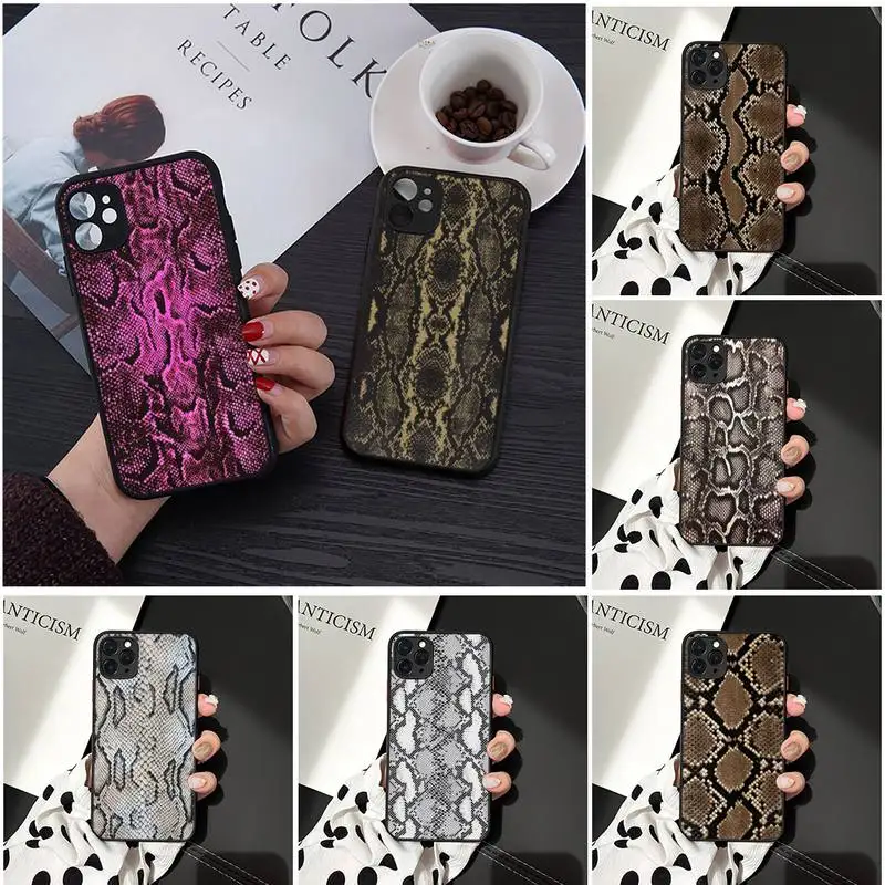 

Leather Snake Phone Case Matte Transparent for iPhone 7 8 11 12 s mini pro X XS XR MAX Plus cover funda