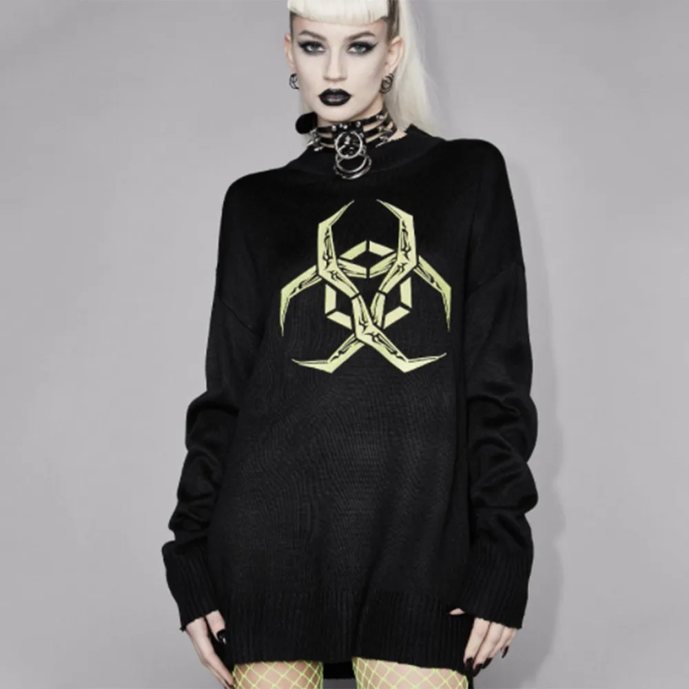 

Rosetic Y2K Darkness Women Hoodies Loose Fashion Gothic Long Sleeve Printing Round Neck Pullover Autumn Winter Hoodie Sweatshirt