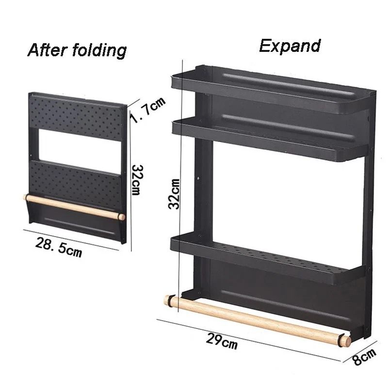 

Side-mounted Magnet Refrigerator Rack Wrought Iron Storage Rack Kitchen Hanging Towel Storage Organizer Shelf Fridge Organizer