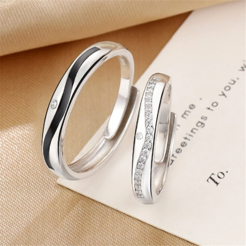 

Whole Sale Owner Design Romantic Wave Pave Cubic Zircon Stones Man Women Lovers Rings 925 Sterling Silver Wedding Engagement