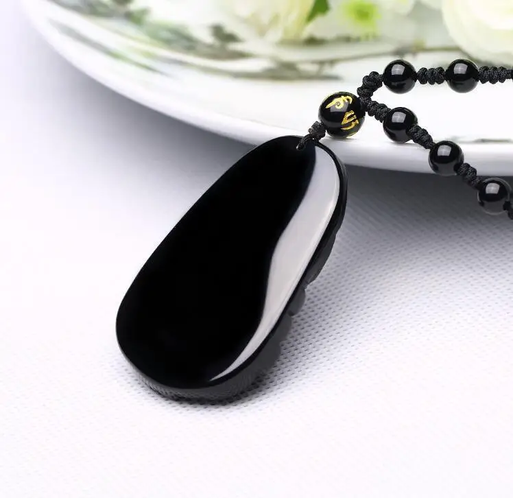 

LETSFUN Fine Jewelry Natural Obsidian Hand Carved Chinese Dragon Good Luck Charm Pendant Necklace Free Shipping