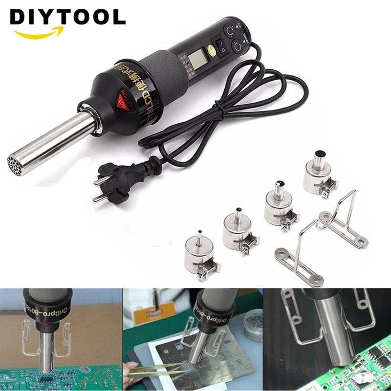 Паяльная станция, 450 Вт, регулируемая электронная Тепловая пушка, паяльная станция для распайки IC SMD BGA, 4 насадки, термоусадка