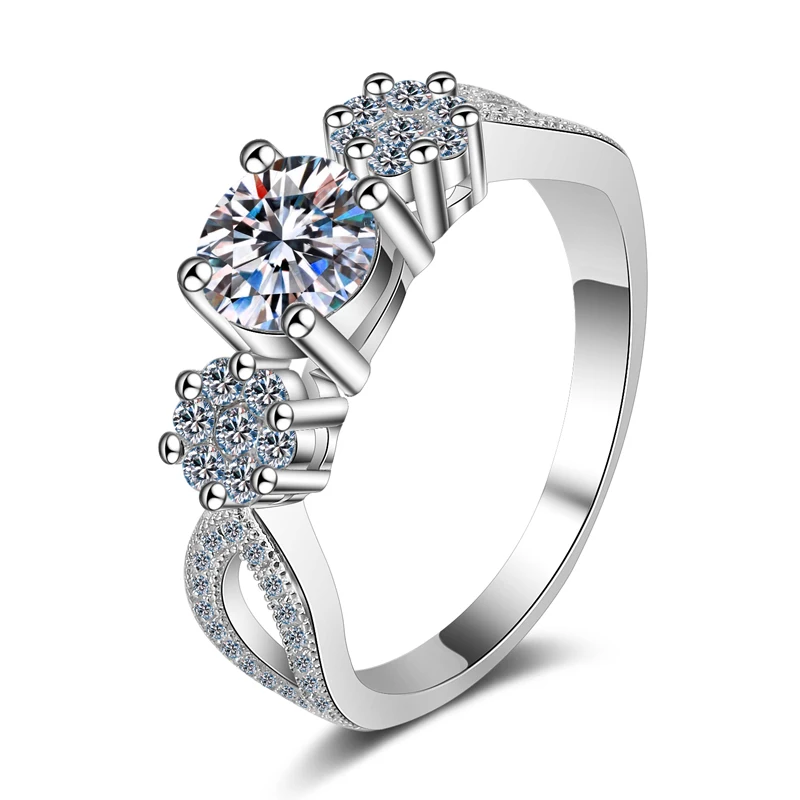 

DUQ White Gold pt950 Plated silver color 0.8ct Classic four prong inlay Engagement Moissanites Ring Gift For Girlfriend