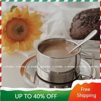 creative stainless steel coffee cup creative camping reusable metal bubble tea cup taza de gato tea cups and saucer sets aa50bd