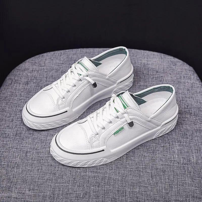 

White Casual Women Flat Shoes 2021 Leather Spring Autumn Breathable Soft Shoes Woman Loafers Lace Up Zapatos De Mujer
