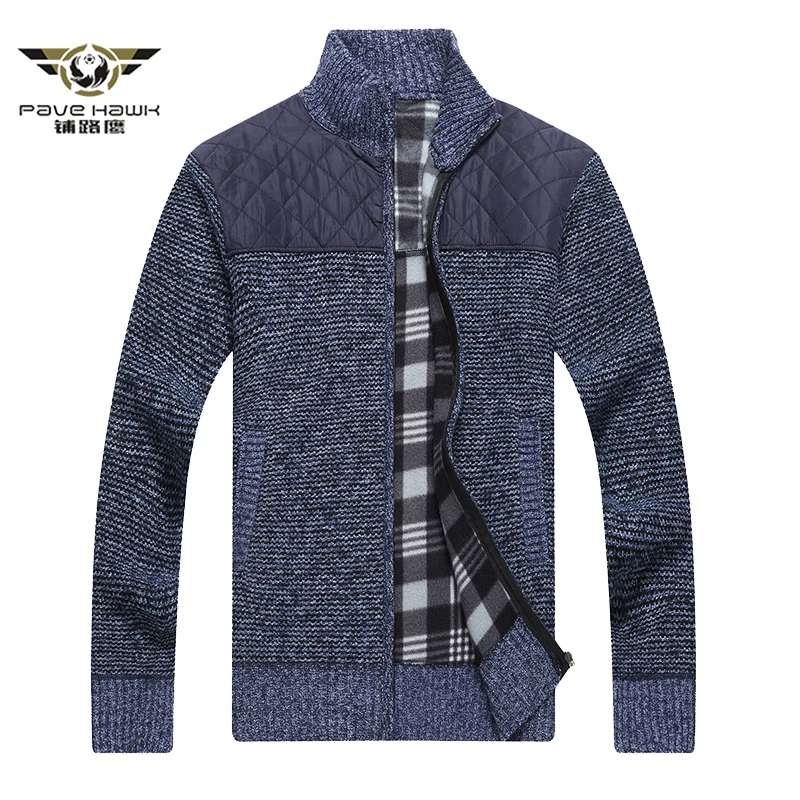 

Men's Winter Fleece Sweatercoat Thick Patchwork Wool Cardigan Muscle Fit Knitted Jackets Fashionable Male Clothing for Autumn