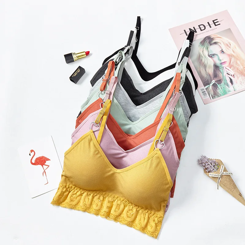 

Women Crop Tops Tanks Female Underwear Sexy Deep V Lingerie for Woman Solid Color Padded Camis Crop Top Lace Camisoles