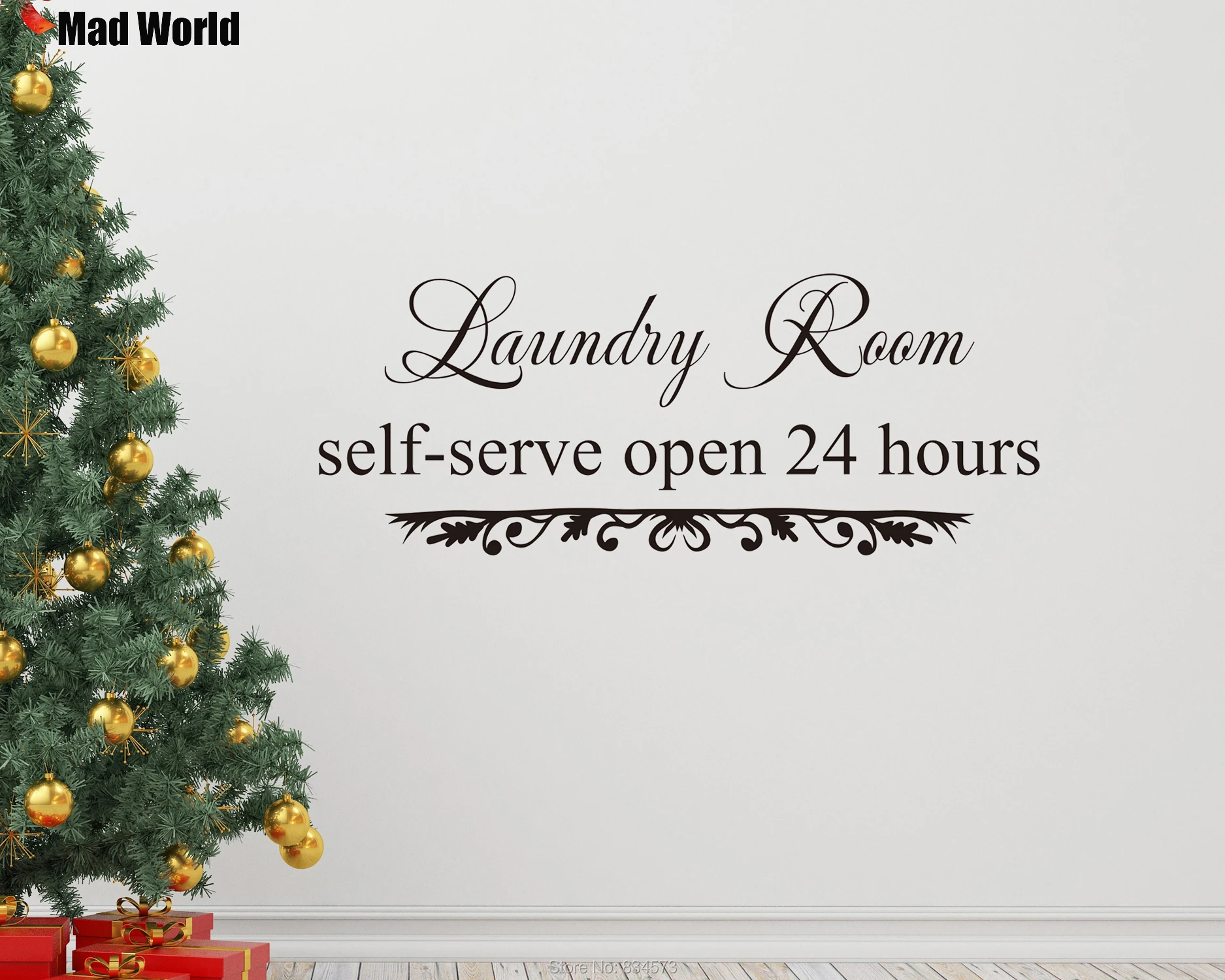 

Mad World-LAUNDRY ROOM SELF SERVE 24 Hours Wall Art Stickers Wall Decals DIY Home Decoration Removable Room Decor Wall Stickers