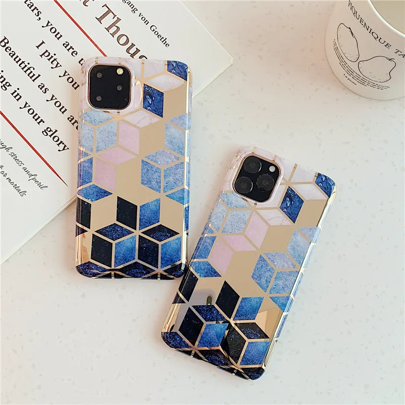Plating Geometric Marble Case For Iphone 11 Pro XR X XS Max 6S 6 S 7 8 Plus Back Cover Soft IMD Silicone Coque Shell Skin |