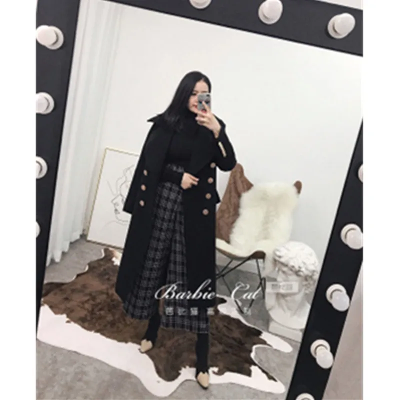 Куртка женская шерстяная свободного кроя двубортное длинное пальто с лацканами