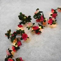tiny flower garland led copper string lights with artificial rose fairy false blossom decor for wedding home bedroom window
