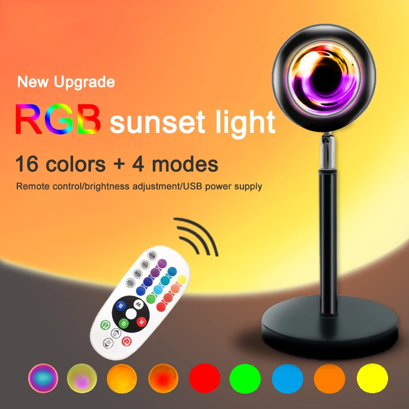 

NEW RGB Rainbow Sunset Projector Led Night Light Sun Projection Desk Lamp for Bedroom Bar Coffee Store Wall Decoration Lighting